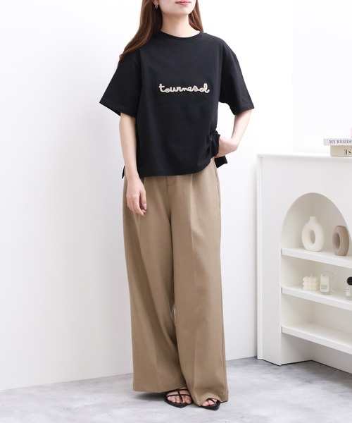 FUNALIVE(ファンアライブ)の「ブラシ刺繍ワイドクルーネックTシャツ 半袖(Tシャツ/カットソー・レディース・ブラック/アイボリー/ブラウン・M-L)」の10枚目の写真