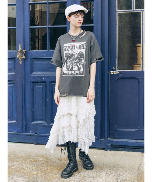 jouetie（ジュエティ）の「グランジダメージTシャツ（Tシャツ/カットソー・レディース・レッド/ブラック/オフホワイト・FREE）」の10枚目の写真