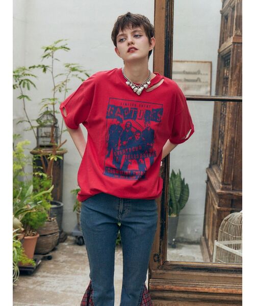 jouetie（ジュエティ）の「グランジダメージTシャツ（Tシャツ/カットソー・レディース・レッド/ブラック/オフホワイト・FREE）」の13枚目の写真