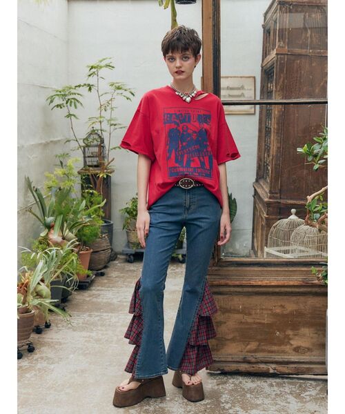 jouetie（ジュエティ）の「グランジダメージTシャツ（Tシャツ/カットソー・レディース・レッド/ブラック/オフホワイト・FREE）」の14枚目の写真