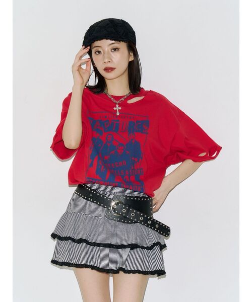 jouetie(ジュエティ)の「グランジダメージTシャツ(Tシャツ/カットソー・レディース・レッド/ブラック/オフホワイト・FREE)」の19枚目の写真