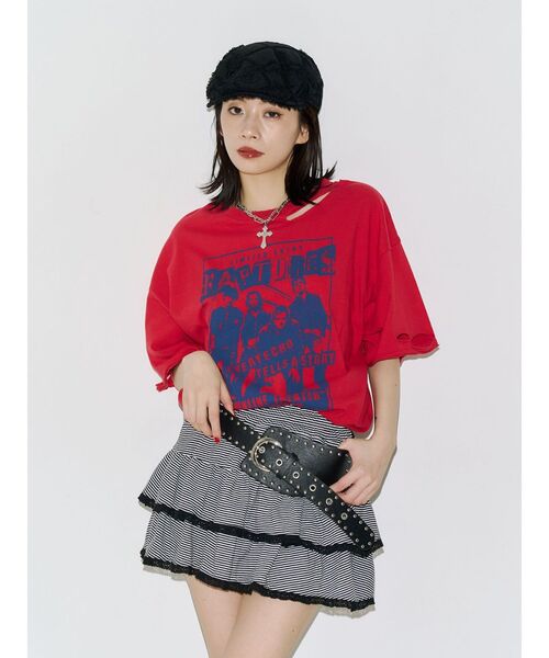jouetie(ジュエティ)の「グランジダメージTシャツ(Tシャツ/カットソー・レディース・レッド/ブラック/オフホワイト・FREE)」の20枚目の写真