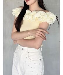 MERCURYDUO | 2WAY異素材ランダムラッフルノースリニット(ニット/セーター)