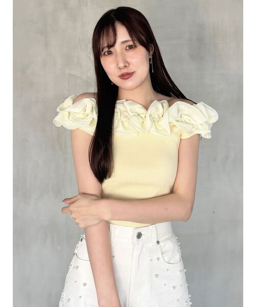 MERCURYDUO（マーキュリーデュオ）の「2WAY異素材ランダムラッフルノースリニット（ニット/セーター・レディース・その他1/ネイビー/フレッシュイエロー・FREE）」の8枚目の写真