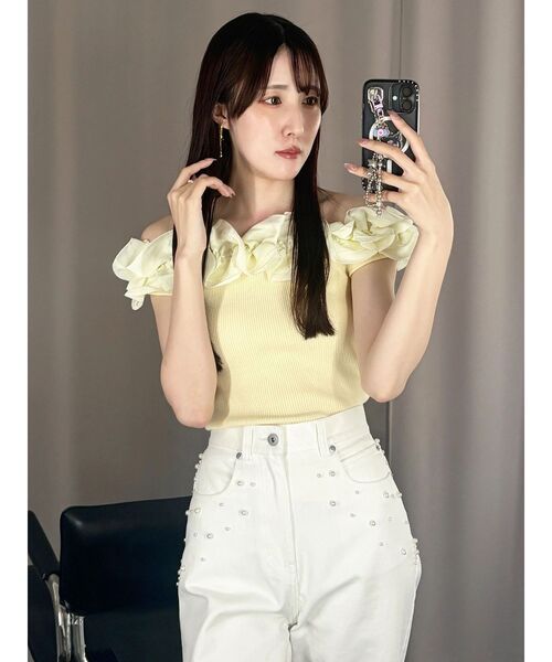 MERCURYDUO（マーキュリーデュオ）の「2WAY異素材ランダムラッフルノースリニット（ニット/セーター・レディース・その他1/ネイビー/フレッシュイエロー・FREE）」の11枚目の写真