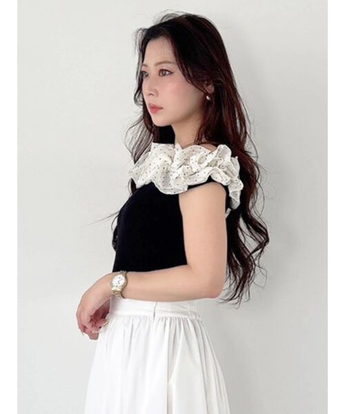 MERCURYDUO（マーキュリーデュオ）の「2WAY異素材ランダムラッフルノースリニット（ニット/セーター・レディース・その他1/ネイビー/フレッシュイエロー・FREE）」の15枚目の写真