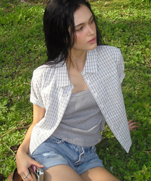 BITTER CELLS（ビターセルズ）の「エロディハーフチェックシャツ-グレー（シャツ/ブラウス）」