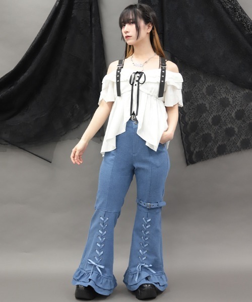 NIBBLE POISON(ニブルポイズン)の「レースアップフレアデニムPT(その他パンツ・レディース・ブラック/ワンウォッシュ・MEDIUM)」の1枚目の写真