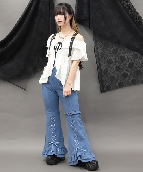 NIBBLE POISON(ニブルポイズン)の「レースアップフレアデニムPT(その他パンツ・レディース・ブラック/ワンウォッシュ・MEDIUM)」の12枚目の写真