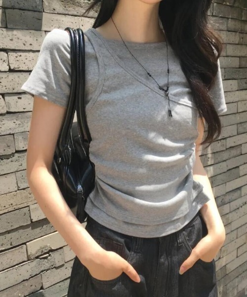semplice(センプリチェ)の「Tシャツ【韓国ファッション】(Tシャツ/カットソー・レディース・ホワイト/ブラック/グレー・F)」の3枚目の写真