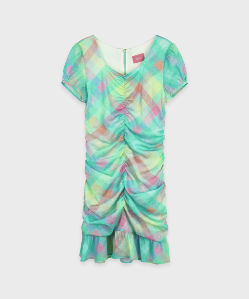 SINOON(シヌーン)の「Check Printed Shirring One-Piece (Mint)(ワンピース・レディース・ミント・SMALL/MEDIUM)」の4枚目の写真