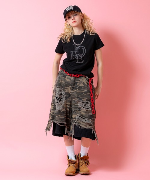 a.p.o.v.(エーピーオービー)の「a.p.o.v. クロップド丈ダメージワッペンY2KプリントTシャツ(レディース)(Tシャツ/カットソー・レディース・ホワイト/ブラック・ONESIZE)」の4枚目の写真