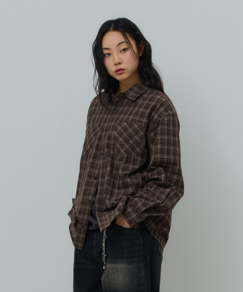 DESIRED(デシレッド)の「切り替えチェックシャツ-FASK5402B08(シャツ/ブラウス・レディース・ブラウン・MEDIUM/LARGE/X-LARGE)」の6枚目の写真