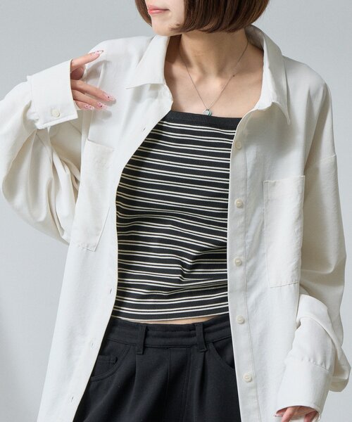 goocy（グーシー）の「【1枚で楽ちん＆可愛く決まる】カットリブボーダーカップ付きキャミ（キャミソール・レディース・チャコールグレー/グレー/ブラック・FREE）」の5枚目の写真