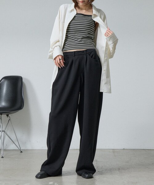 goocy（グーシー）の「【1枚で楽ちん＆可愛く決まる】カットリブボーダーカップ付きキャミ（キャミソール・レディース・チャコールグレー/グレー/ブラック・FREE）」の9枚目の写真