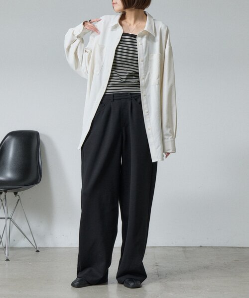 goocy（グーシー）の「【1枚で楽ちん＆可愛く決まる】カットリブボーダーカップ付きキャミ（キャミソール・レディース・チャコールグレー/グレー/ブラック・FREE）」の10枚目の写真