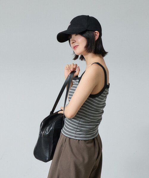 goocy（グーシー）の「【1枚で楽ちん＆可愛く決まる】カットリブボーダーカップ付きキャミ（キャミソール・レディース・チャコールグレー/グレー/ブラック・FREE）」の14枚目の写真