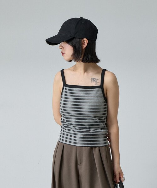 goocy（グーシー）の「【1枚で楽ちん＆可愛く決まる】カットリブボーダーカップ付きキャミ（キャミソール・レディース・チャコールグレー/グレー/ブラック・FREE）」の18枚目の写真