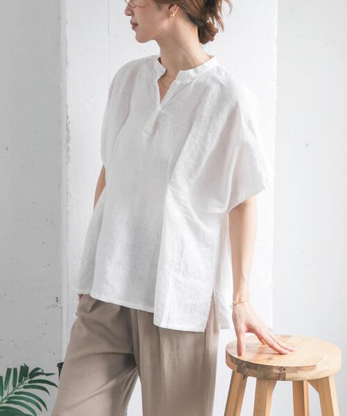 URBAN RESEARCH DOORS（アーバンリサーチドアーズ）の「リネンウエストタックスキッパーブラウス（シャツ/ブラウス・レディース・ボルドー/オフホワイト/ネイビー・FREE）」の2枚目の写真