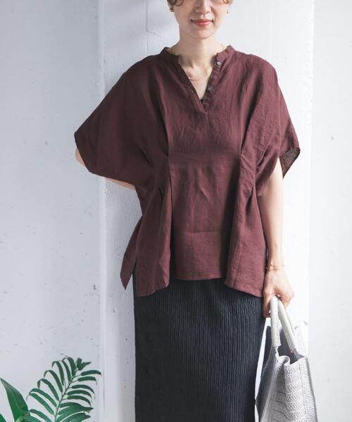 URBAN RESEARCH DOORS（アーバンリサーチドアーズ）の「リネンウエストタックスキッパーブラウス（シャツ/ブラウス・レディース・ボルドー/オフホワイト/ネイビー・FREE）」の19枚目の写真