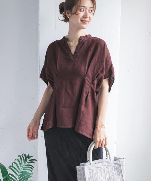 URBAN RESEARCH DOORS（アーバンリサーチドアーズ）の「リネンウエストタックスキッパーブラウス（シャツ/ブラウス・レディース・ボルドー/オフホワイト/ネイビー・FREE）」の21枚目の写真