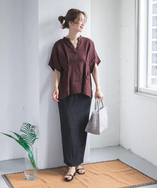URBAN RESEARCH DOORS（アーバンリサーチドアーズ）の「リネンウエストタックスキッパーブラウス（シャツ/ブラウス・レディース・ボルドー/オフホワイト/ネイビー・FREE）」の22枚目の写真