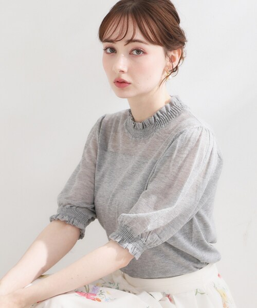 couture brooch(クチュールブローチ)の「【洗える】LEVITAシャーリング サマーニット(ニット/セーター・レディース・ブラック/ライトグレー/オフホワイト・38/36/42)」の3枚目の写真