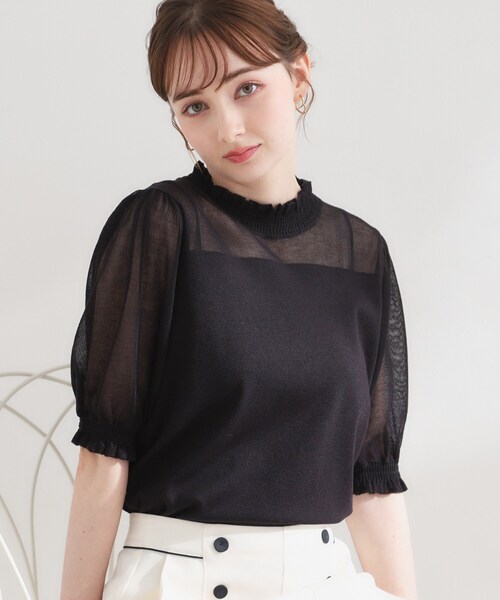 couture brooch(クチュールブローチ)の「【洗える】LEVITAシャーリング サマーニット(ニット/セーター・レディース・ブラック/ライトグレー/オフホワイト・38/36/42)」の2枚目の写真