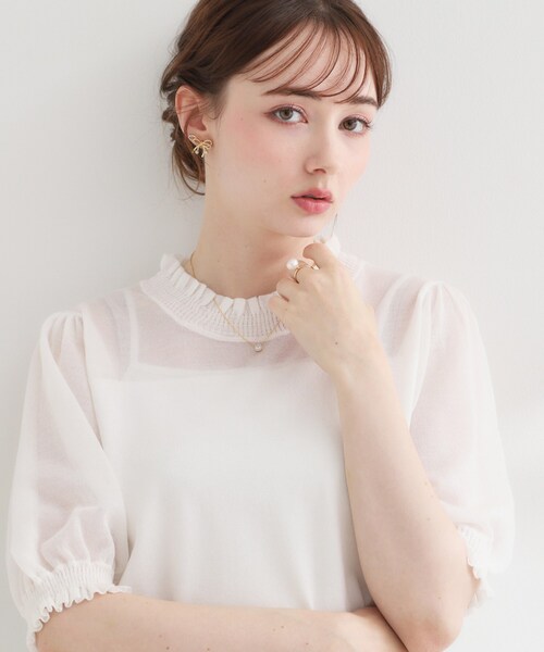 couture brooch(クチュールブローチ)の「【洗える】LEVITAシャーリング サマーニット(ニット/セーター・レディース・ブラック/ライトグレー/オフホワイト・38/36/42)」の6枚目の写真