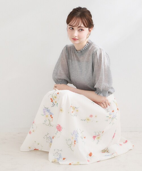 couture brooch(クチュールブローチ)の「【洗える】LEVITAシャーリング サマーニット(ニット/セーター・レディース・ブラック/ライトグレー/オフホワイト・38/36/42)」の9枚目の写真