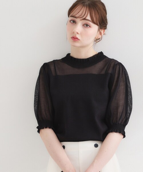 couture brooch(クチュールブローチ)の「【洗える】LEVITAシャーリング サマーニット(ニット/セーター・レディース・ブラック/ライトグレー/オフホワイト・38/36/42)」の10枚目の写真