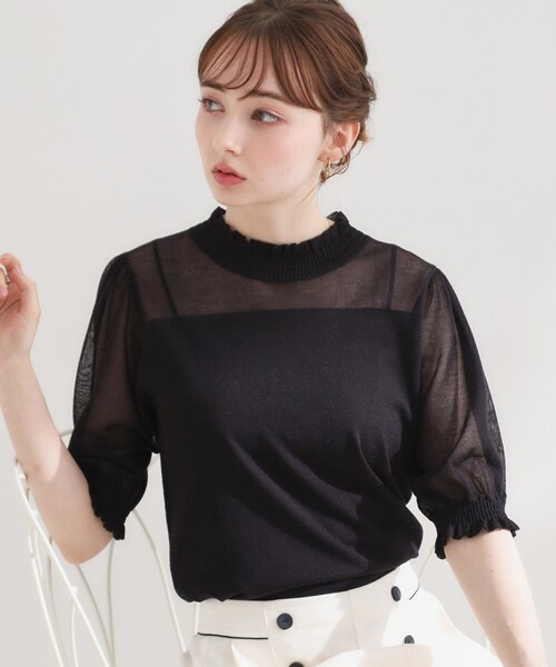 couture brooch(クチュールブローチ)の「【洗える】LEVITAシャーリング サマーニット(ニット/セーター・レディース・ブラック/ライトグレー/オフホワイト・38/36/42)」の11枚目の写真