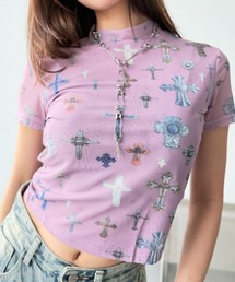 Y2K SYNAPSE FACTORY | 【メニークロスプリント】シアーTシャツ(Tシャツ/カットソー)