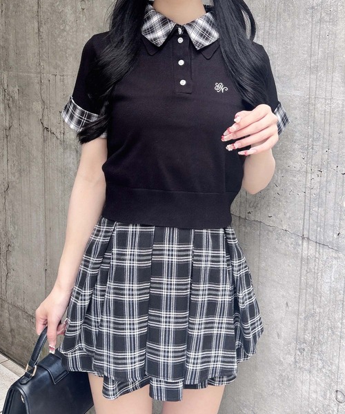 INGNI（イング）の「Wカラー半袖ポロニット（ニット/セーター・レディース・グレー系9/ブラック系9・M）」の4枚目の写真