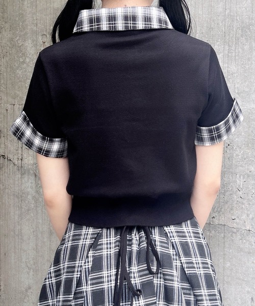 INGNI（イング）の「Wカラー半袖ポロニット（ニット/セーター・レディース・グレー系9/ブラック系9・M）」の6枚目の写真