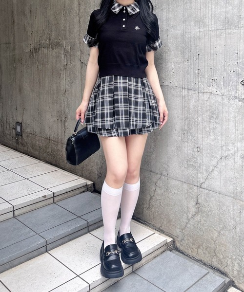 INGNI（イング）の「Wカラー半袖ポロニット（ニット/セーター・レディース・グレー系9/ブラック系9・M）」の7枚目の写真