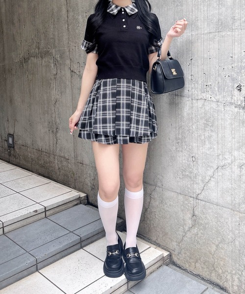 INGNI（イング）の「Wカラー半袖ポロニット（ニット/セーター・レディース・グレー系9/ブラック系9・M）」の8枚目の写真