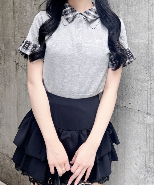 INGNI（イング）の「Wカラー半袖ポロニット（ニット/セーター・レディース・グレー系9/ブラック系9・M）」の10枚目の写真