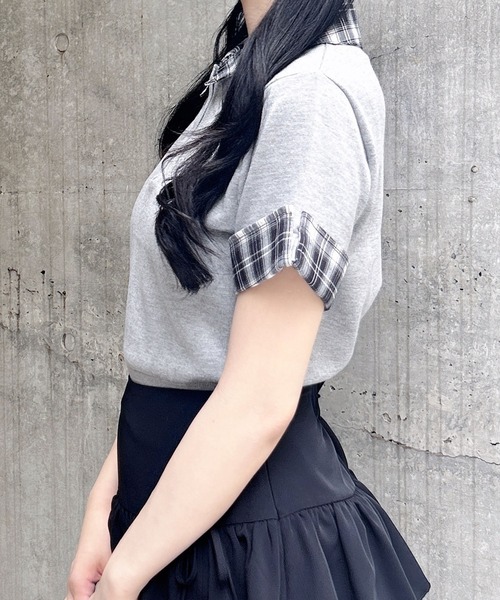 INGNI（イング）の「Wカラー半袖ポロニット（ニット/セーター・レディース・グレー系9/ブラック系9・M）」の11枚目の写真