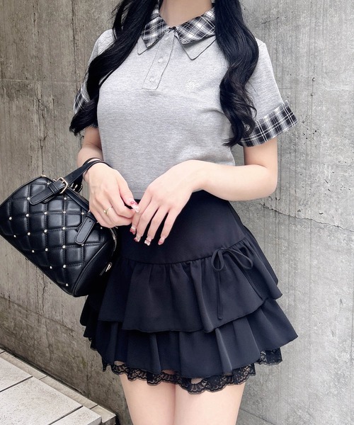 INGNI（イング）の「Wカラー半袖ポロニット（ニット/セーター・レディース・グレー系9/ブラック系9・M）」の9枚目の写真