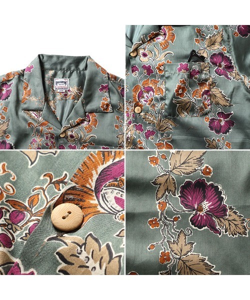 HOUSTON(ヒューストン)の「HOUSTON ヒューストン BOTANICAL ALOHA SHIRT ボタニカル柄 アロハシャツ / 開襟シャツ【日本製】(シャツ/ブラウス・メンズ・ナチュラル/ブラック/グリーン・M/XL/L)」の5枚目の写真