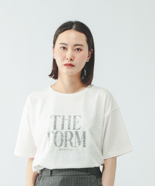 GLOBAL WORK（グローバルワーク）の「リッチクリーンレース半袖Tシャツ/910636（Tシャツ/カットソー・レディース・オフホワイト/スミクロ・LARGE/MEDIUM）」の2枚目の写真
