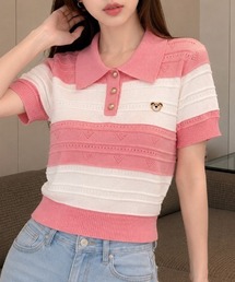 マルチボーダー サマーニットポロTシャツ