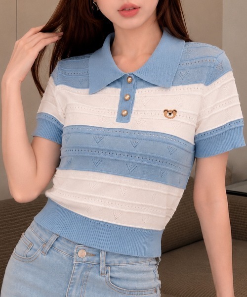 マルチボーダー サマーニットポロTシャツ（ポロシャツ）｜NANEA