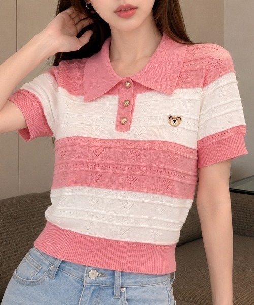 マルチボーダー サマーニットポロTシャツ（ポロシャツ）｜NANEA