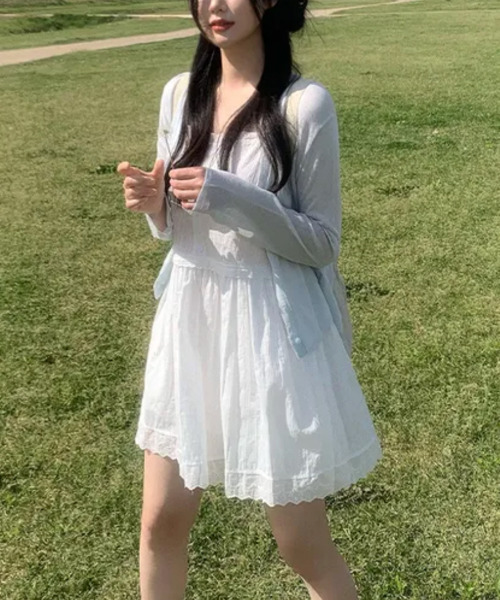 VIVID LADY（ビビッドレディー）の「レース ボタン キャミソールミニワンピース（ワンピース・レディース・ホワイト/ブラック・FREE）」の7枚目の写真