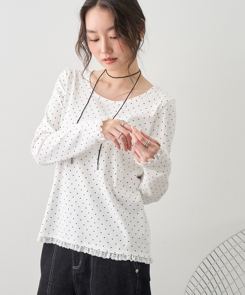 NOGLE(ノグル)の「【NOGLE/ノグル】ドットレースフリルレイヤードロンT(Tシャツ/カットソー・レディース・グレー/ホワイト/ブラック・FREE)」の2枚目の写真