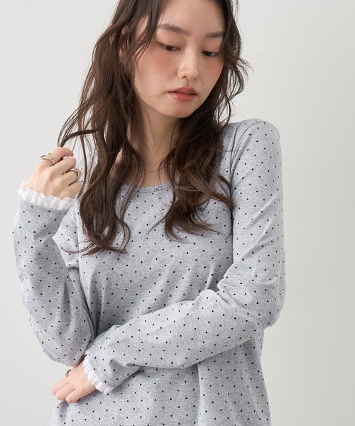 NOGLE(ノグル)の「【NOGLE/ノグル】ドットレースフリルレイヤードロンT(Tシャツ/カットソー・レディース・グレー/ホワイト/ブラック・FREE)」の13枚目の写真