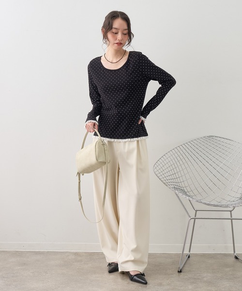 NOGLE(ノグル)の「【NOGLE/ノグル】ドットレースフリルレイヤードロンT(Tシャツ/カットソー・レディース・グレー/ホワイト/ブラック・FREE)」の7枚目の写真