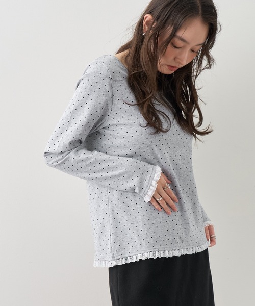 NOGLE(ノグル)の「【NOGLE/ノグル】ドットレースフリルレイヤードロンT(Tシャツ/カットソー・レディース・グレー/ホワイト/ブラック・FREE)」の17枚目の写真